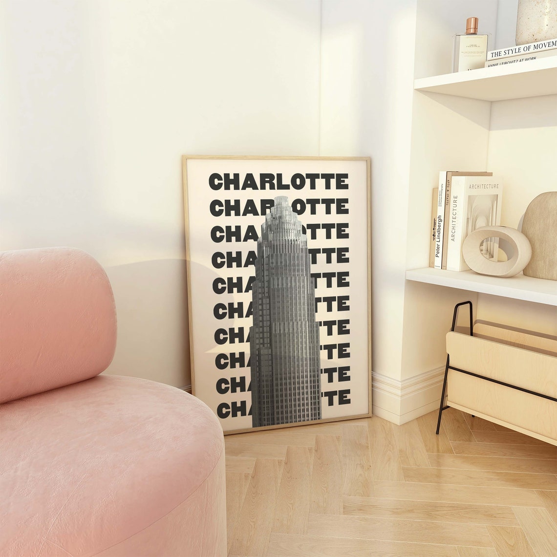 Charlotte North Carolina Skyscraper Repeat Typography Travel Poster - Image 3