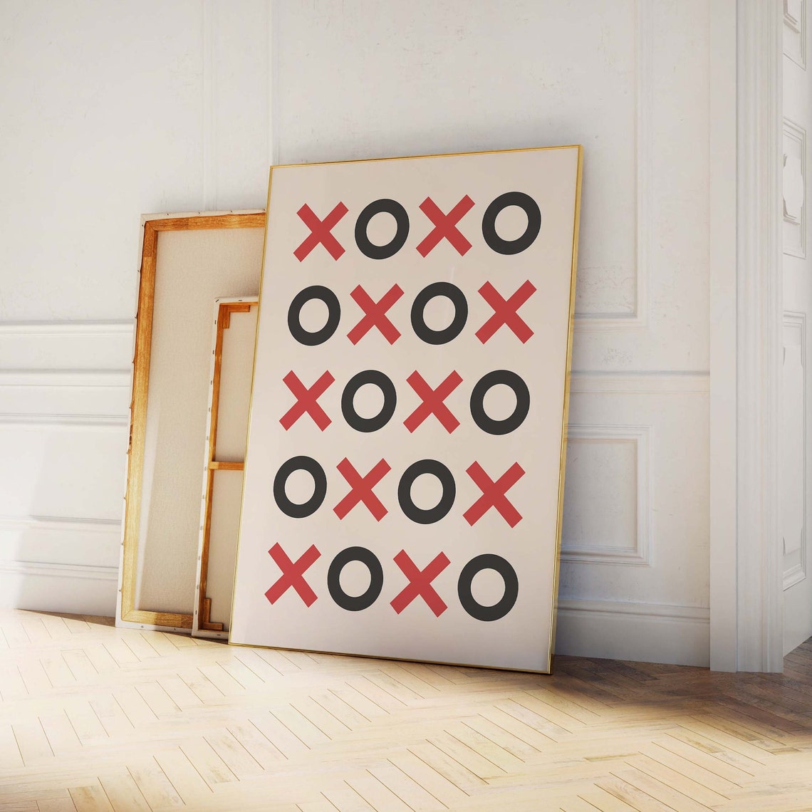 XOXO Checkerboard Red Black Graphic Valentines Pattern Wall Print - Image 2