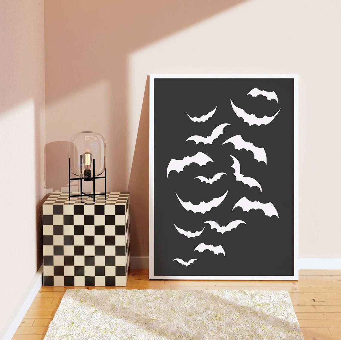 Flying Bat Silhouettes Minimal White on Black Halloween Poster - Image 5