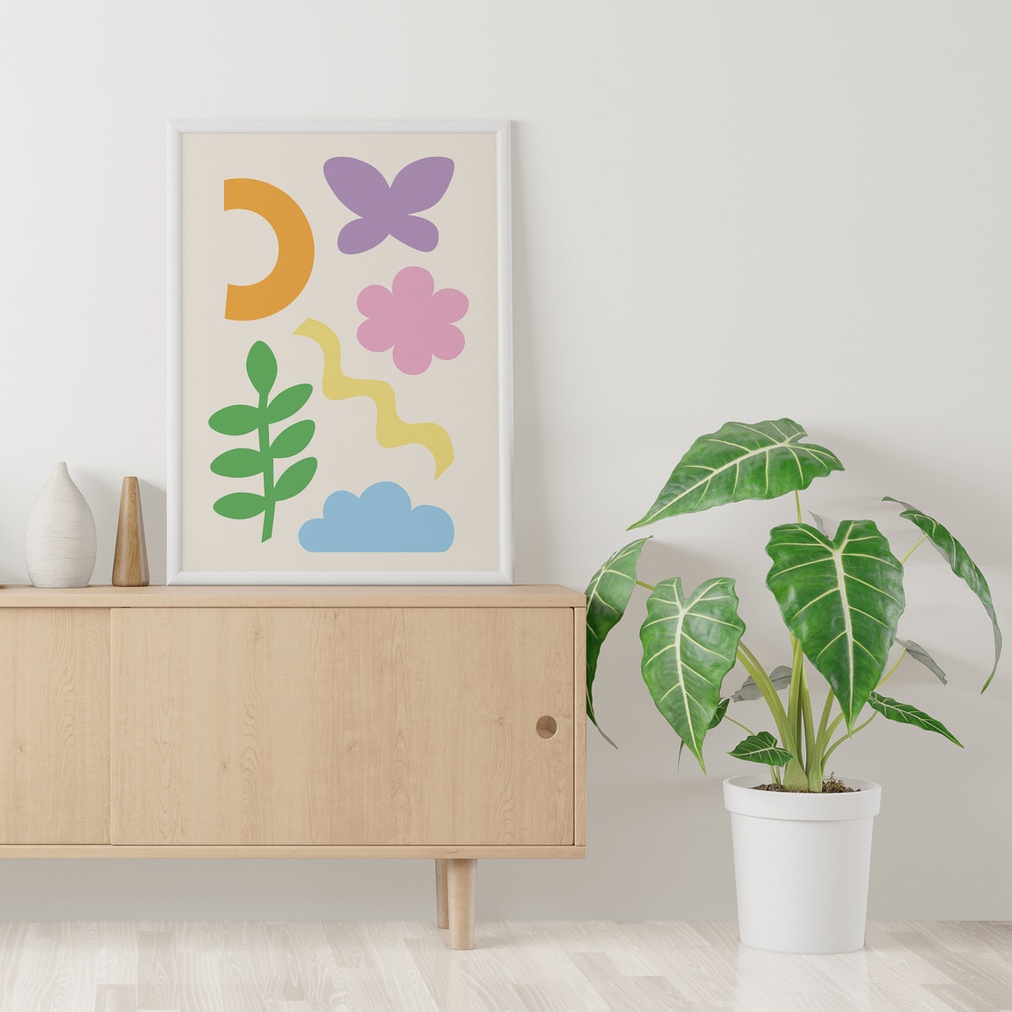 Colorful Abstract Shapes Collage Poster with Butterfly and Cloud Art - Image 3
