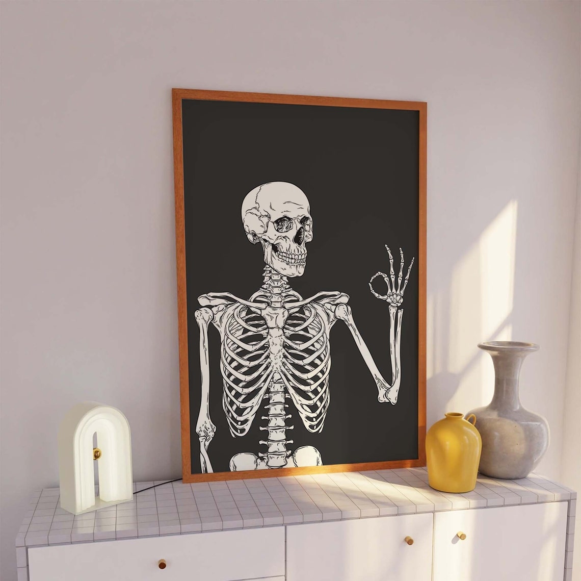 Skeleton Print Art Cute Black Halloween Wall Decor Trendy Halloween Wall Art Spooky Season Poster - Image 3