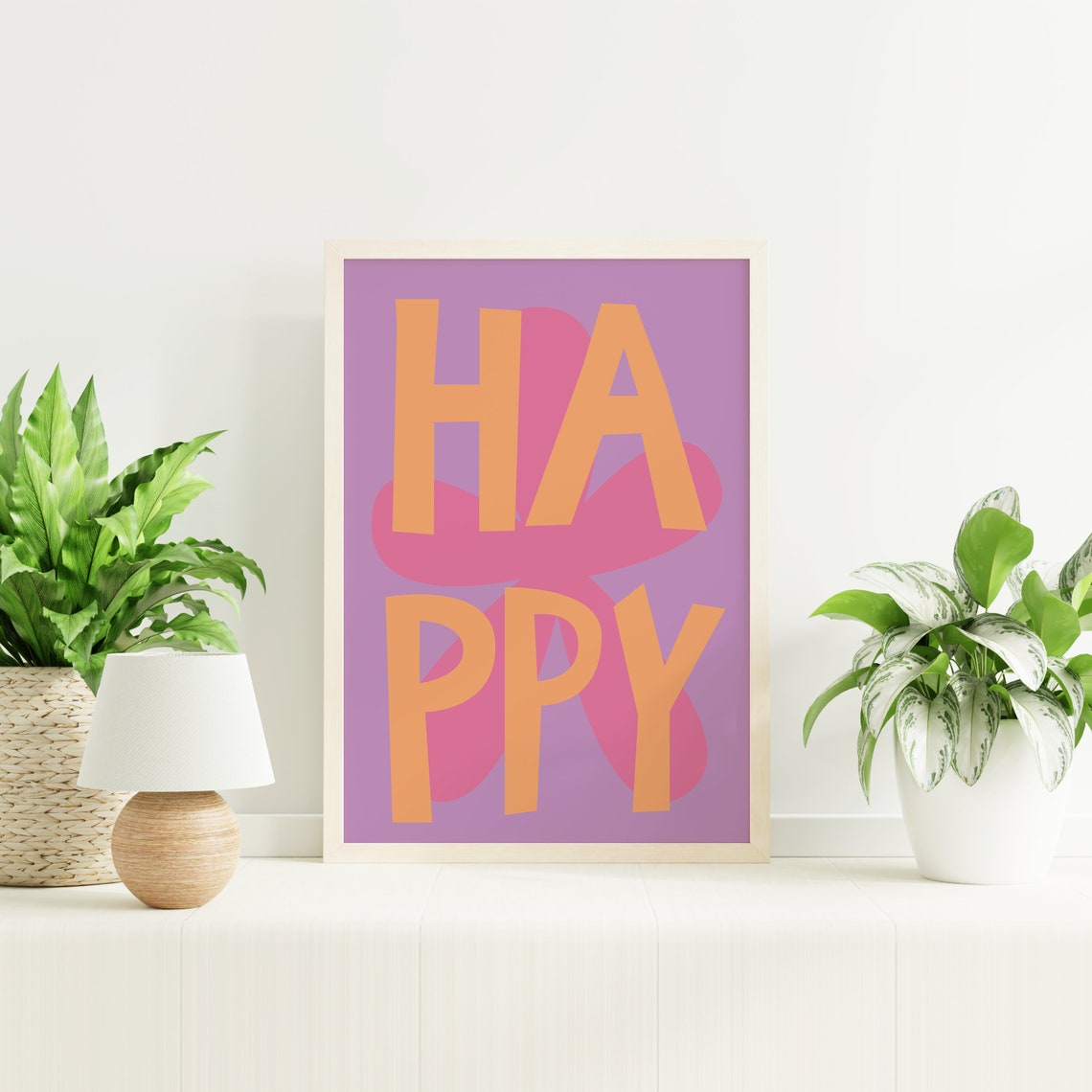 Happy Typography Orange Letters Purple Floral Inspirational Poster - Image 4