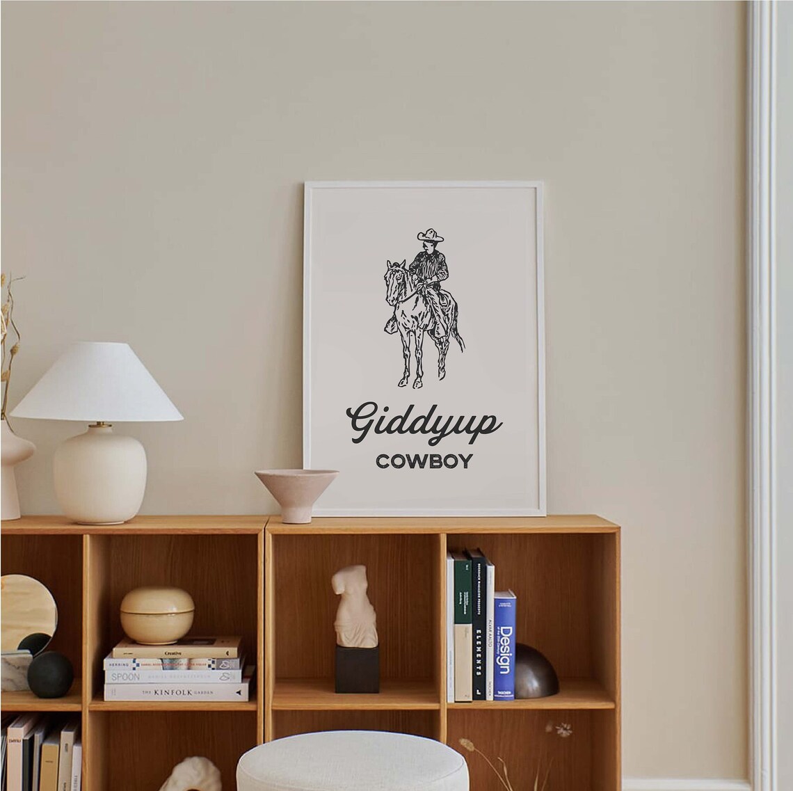 Giddyup Cowboy Black Line Art Western Horse Rider Vintage Poster - Image 4