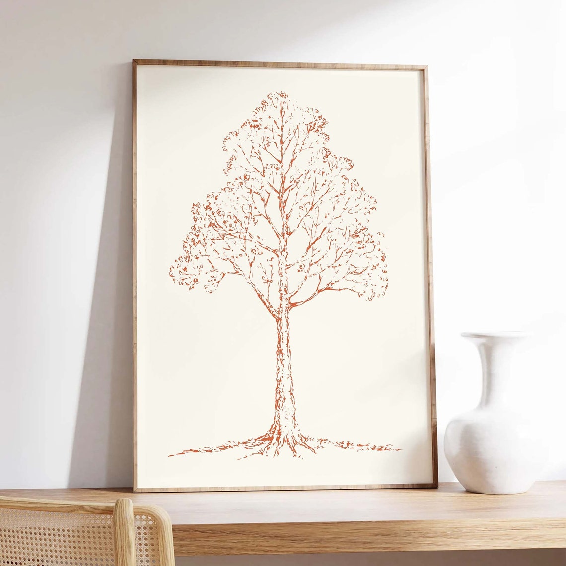Tree Sketch Orange Line Minimal Botanical Art Wall Decor Poster - Image 4