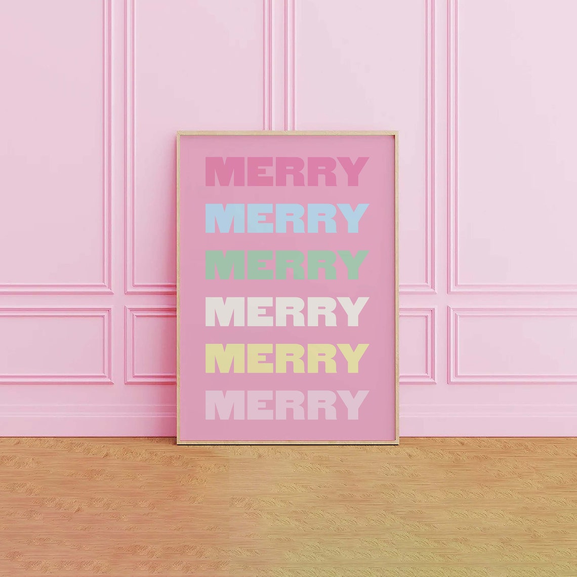 Merry Repeated Pastel Typography Pink Christmas Quote Poster - Image 2