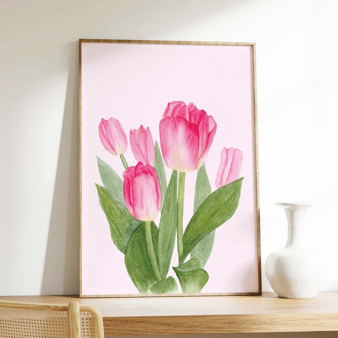 Pink Tulips Watercolor Soft Pink Floral Spring Botanical Poster - Image 2
