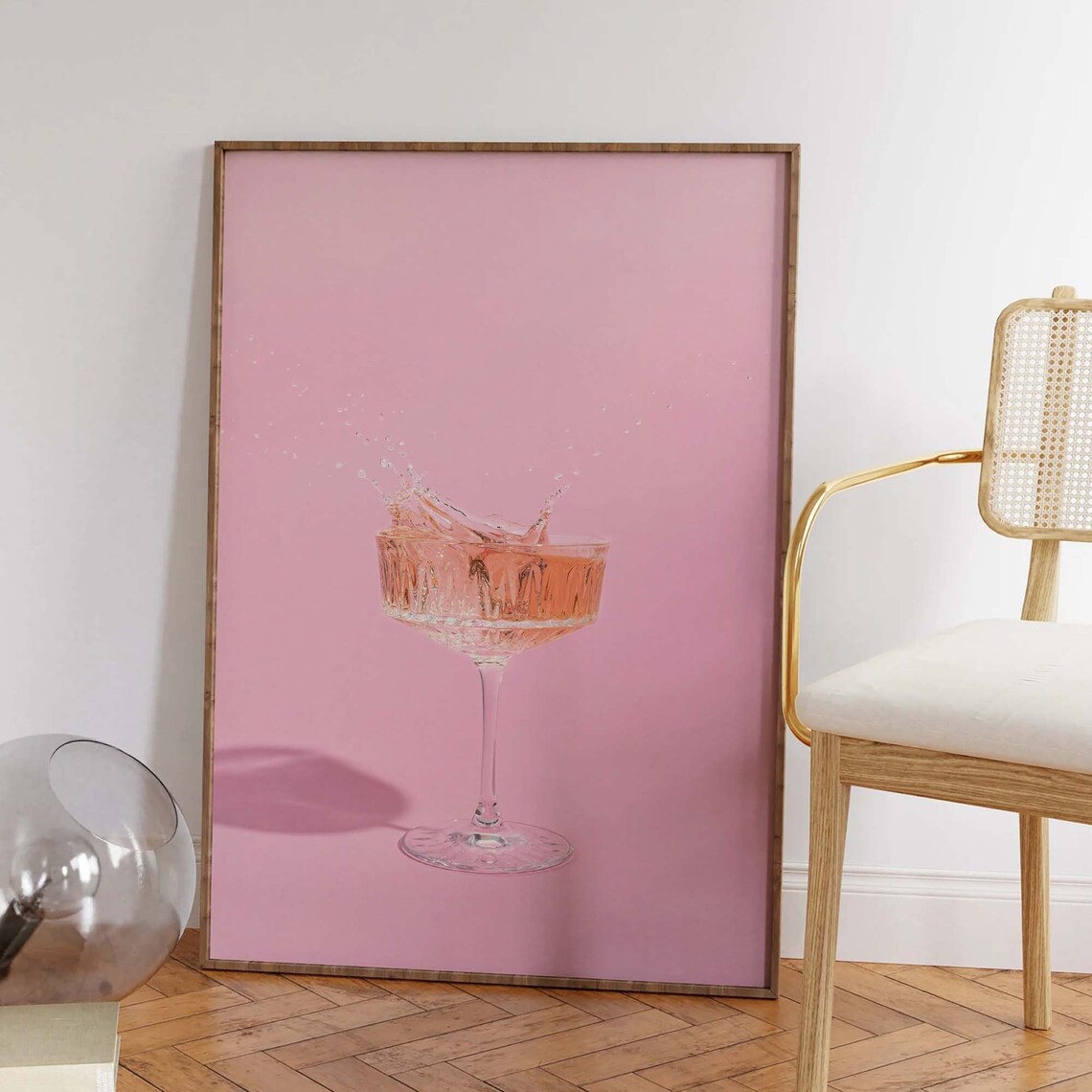 Pink Cocktail Coupe Splash Photography Modern Bar Art Poster - Image 3