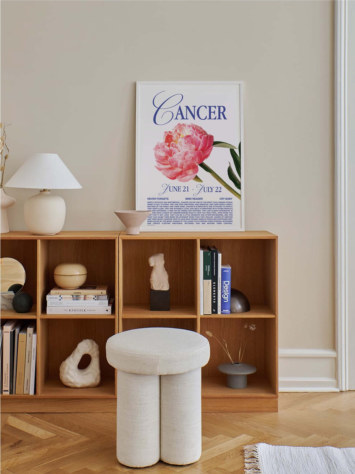 Cancer Zodiac Sign Peony Flower Retro Astrology Star Sign Personality Poster - Image 4