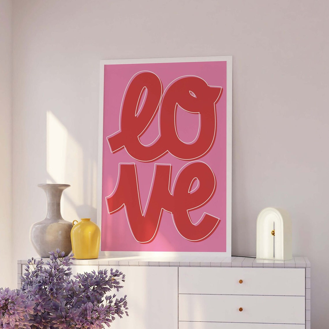 Love Print Art Valentines Day Decor Pink Red Wall Art Trendy Valentines Cute Love Print - Image 2