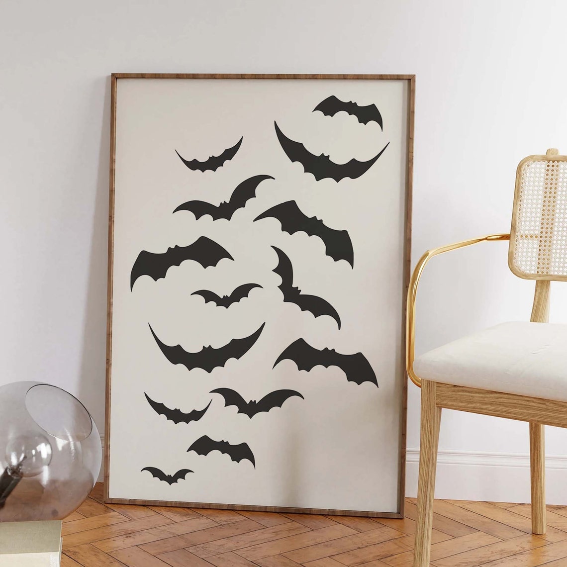 Flying Bat Silhouettes Minimal Black on White Halloween Poster - Image 5