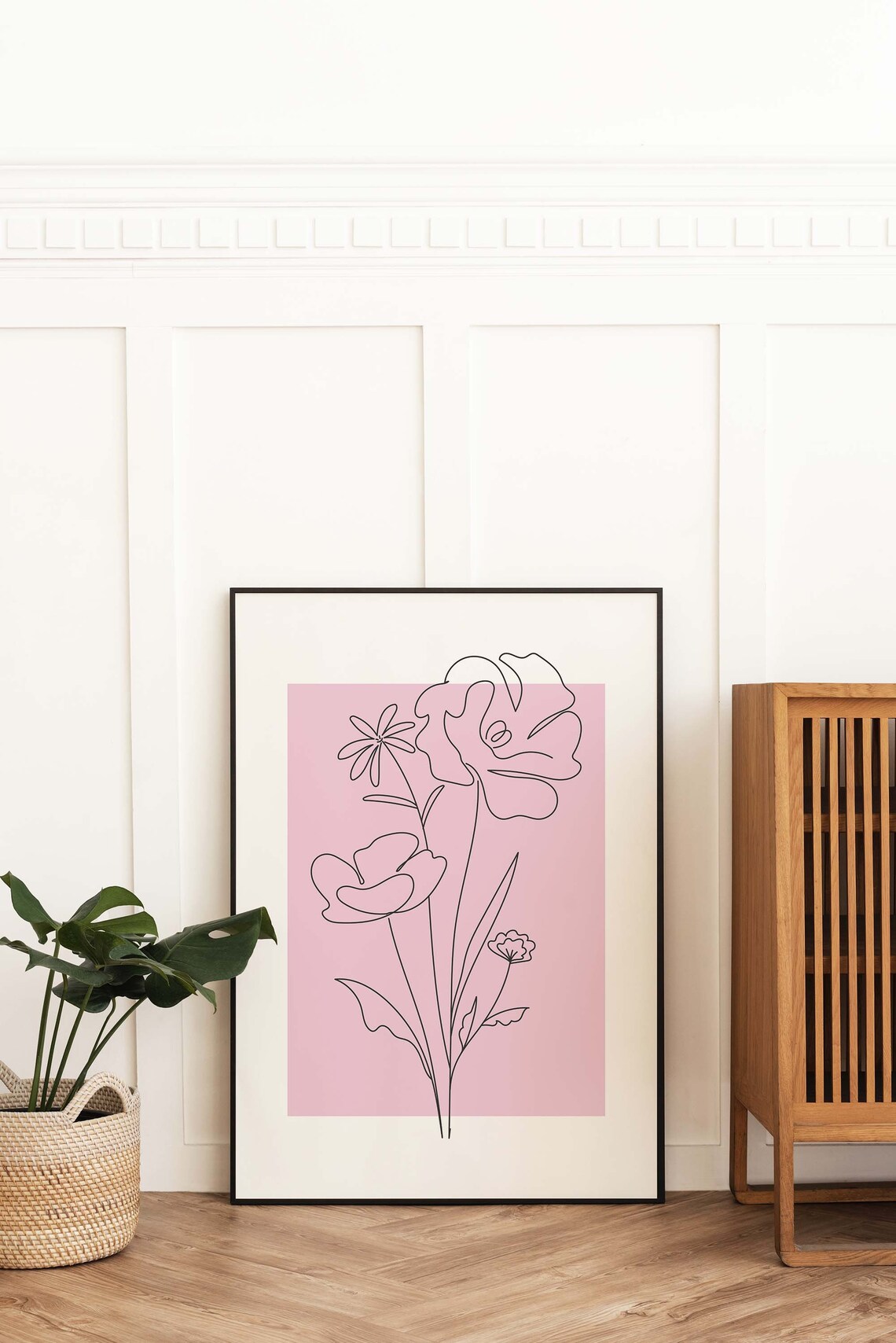 Pink Minimalist Flower Line Art Black Botanical Modern Wall Poster - Image 4