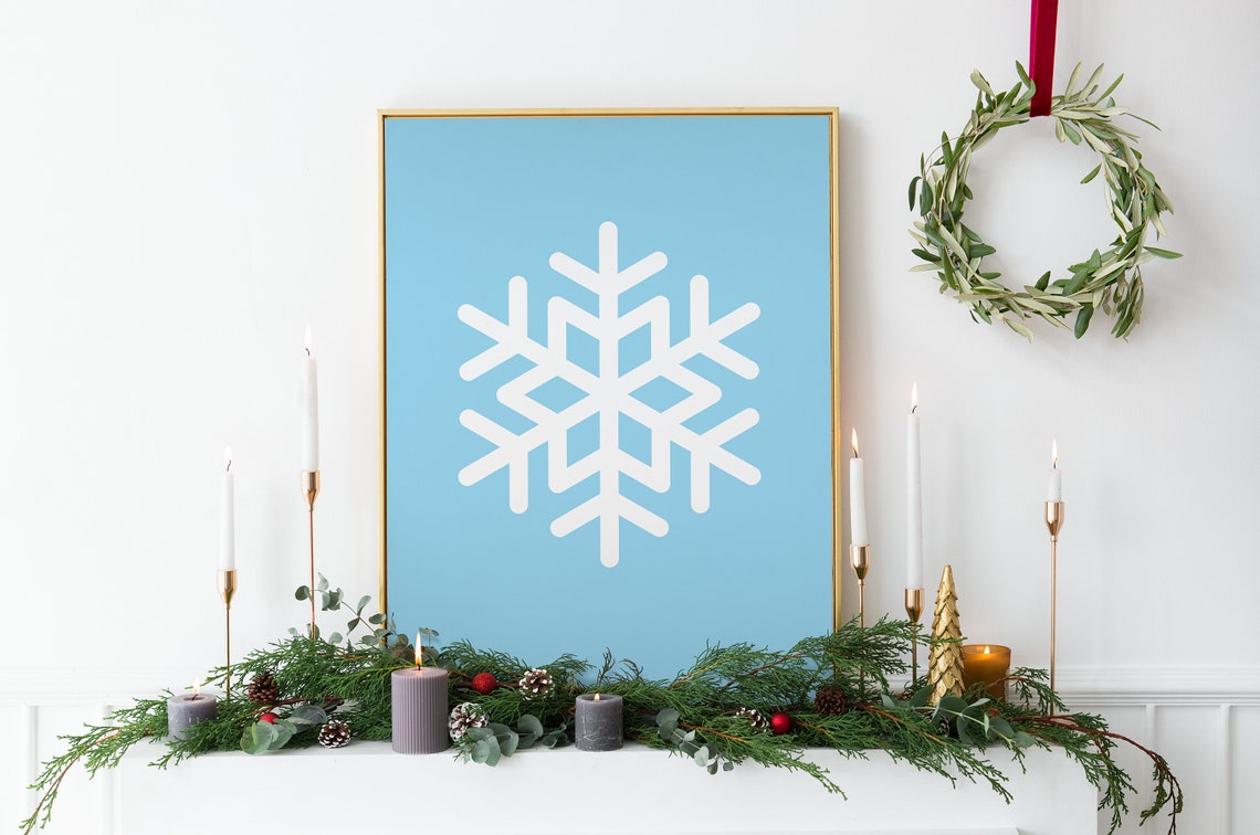 White Snowflake On Blue Background Minimal Christmas Art Poster - Image 6