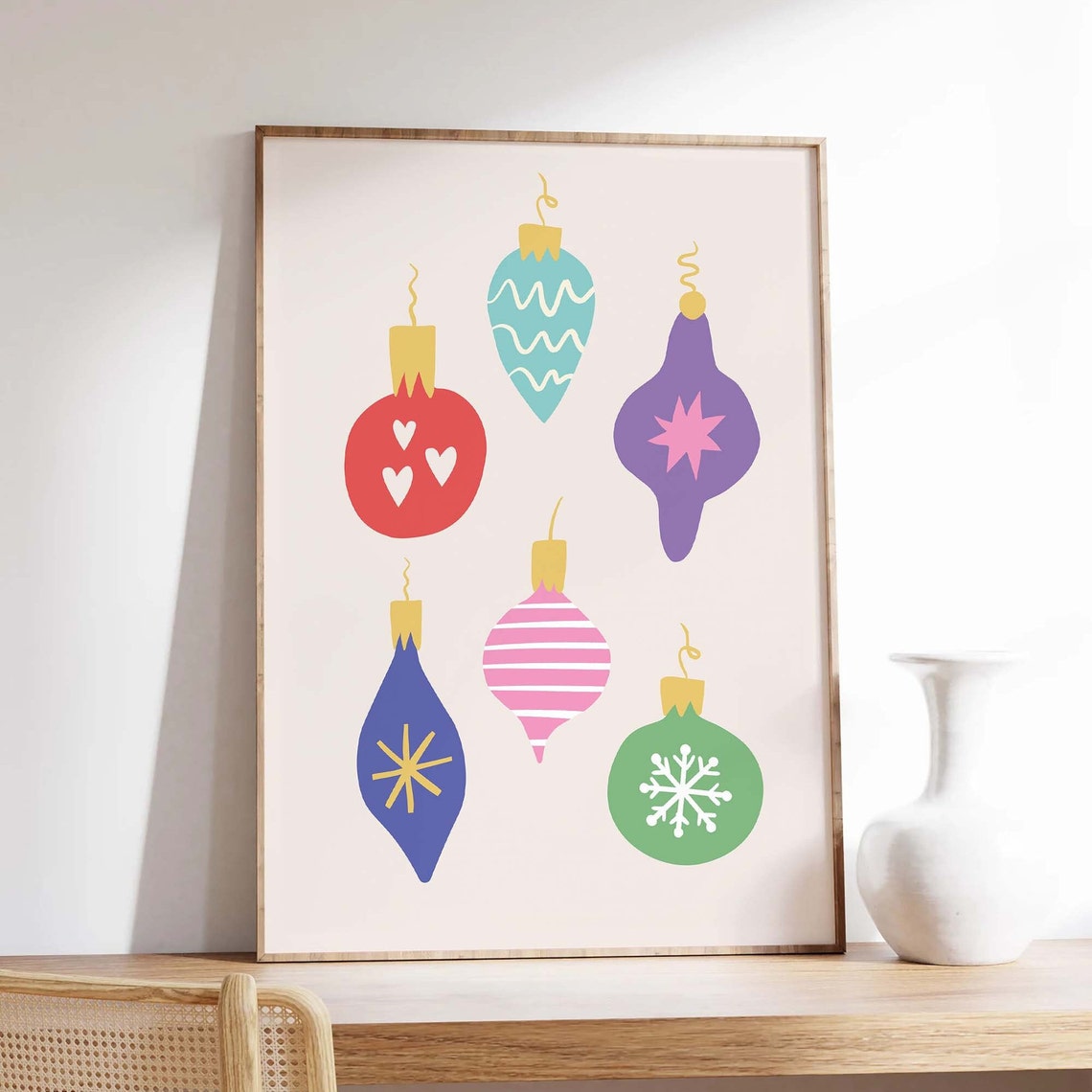 Pastel Christmas Ornaments Holiday Bauble Illustration Wall Print - Image 2