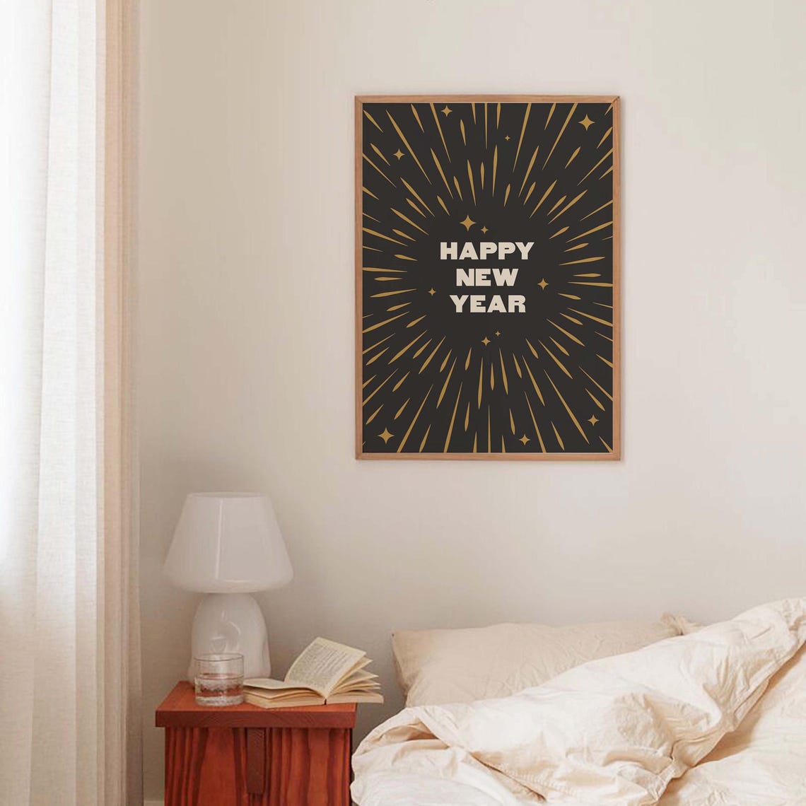 Happy New Year Gold Starburst Celebration Black Party Wall Poster - Image 3