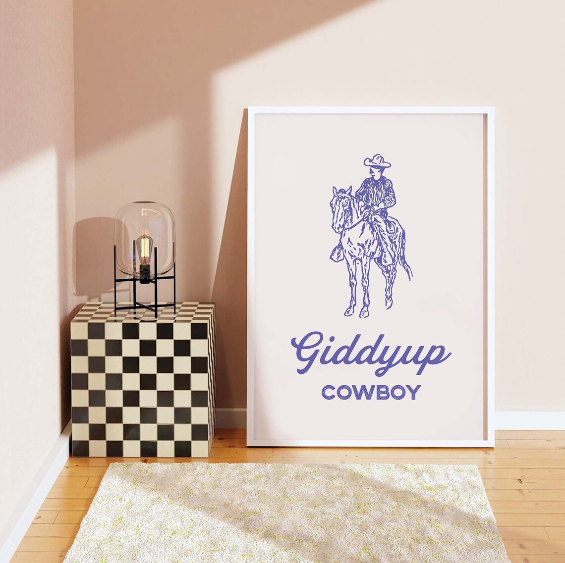 Vintage Giddyup Cowboy Purple Line Art Western Horse Rider Poster - Image 6