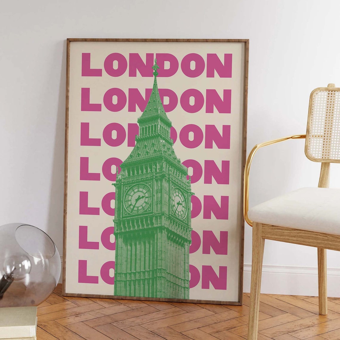 London Big Ben Green Photo Pink Repeat Typography Travel Poster - Image 4