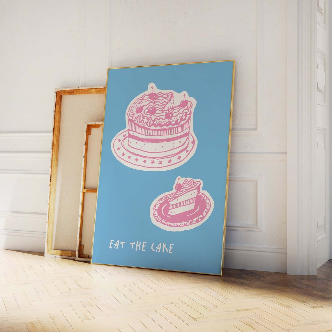 Eat The Cake Quote Cake Illustration Blue Kitchen Wall Decor Poster - Image 4