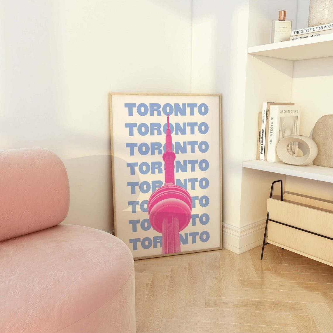 Toronto Canada CN Tower Repeat Typography Pink Blue Travel Poster - Image 4