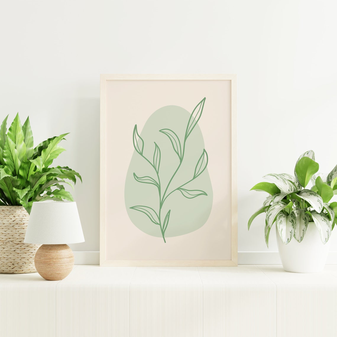 Sage Green Branch Line Art Poster with Soft Organic Botanical Shape - Image 5