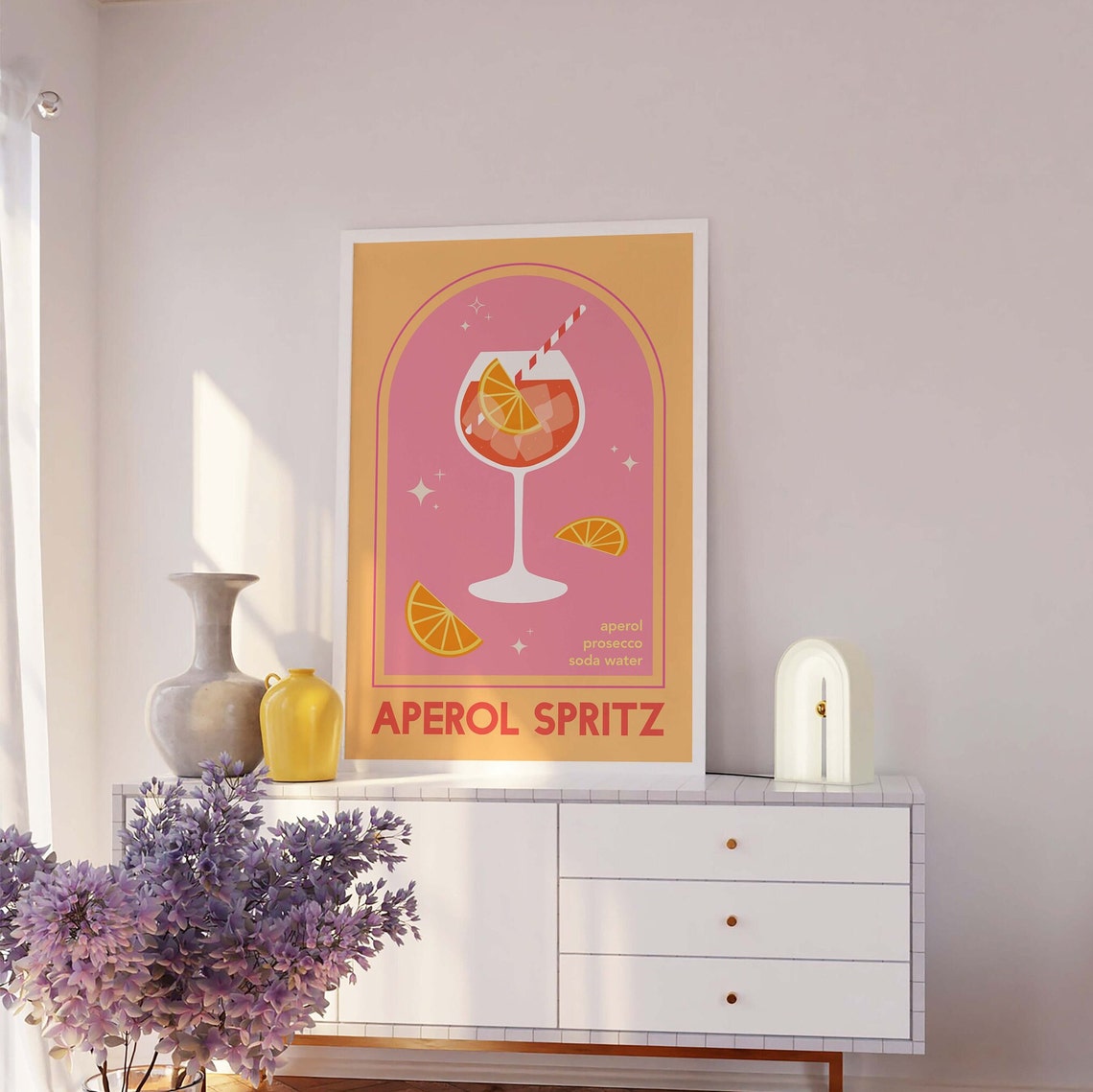 Aperol Spritz Cocktail Print Art Cute Pink Orange Aperol Cocktail Bar Art Kitchen Wall Art - Image 3