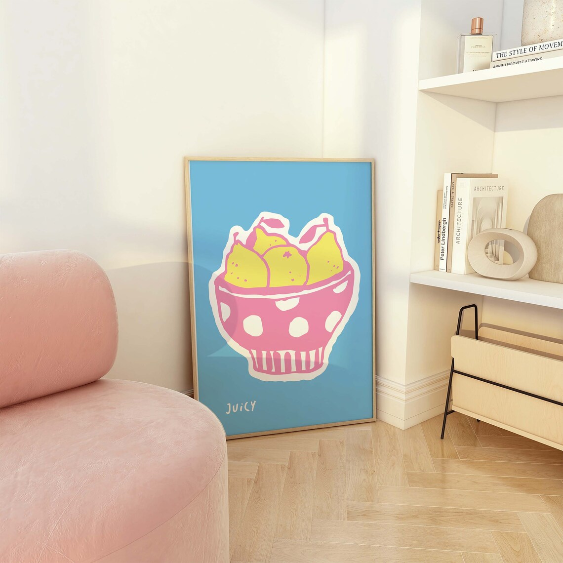 Fruit Bowl Art Print, Blue Kitchen Decor - Image 2