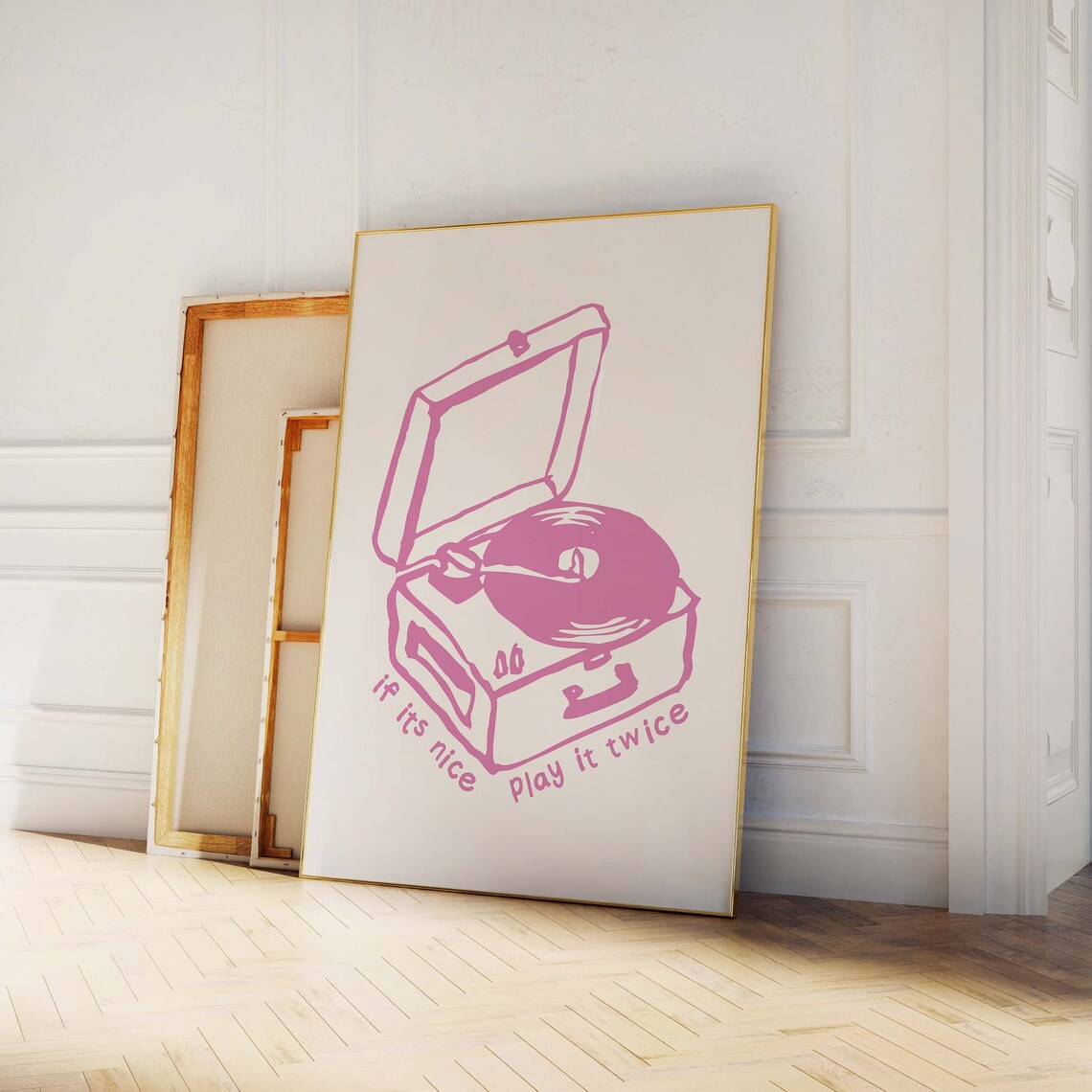 Retro Record Player With If Its Nice Play It Twice Quote Pink Music Poster - Image 3