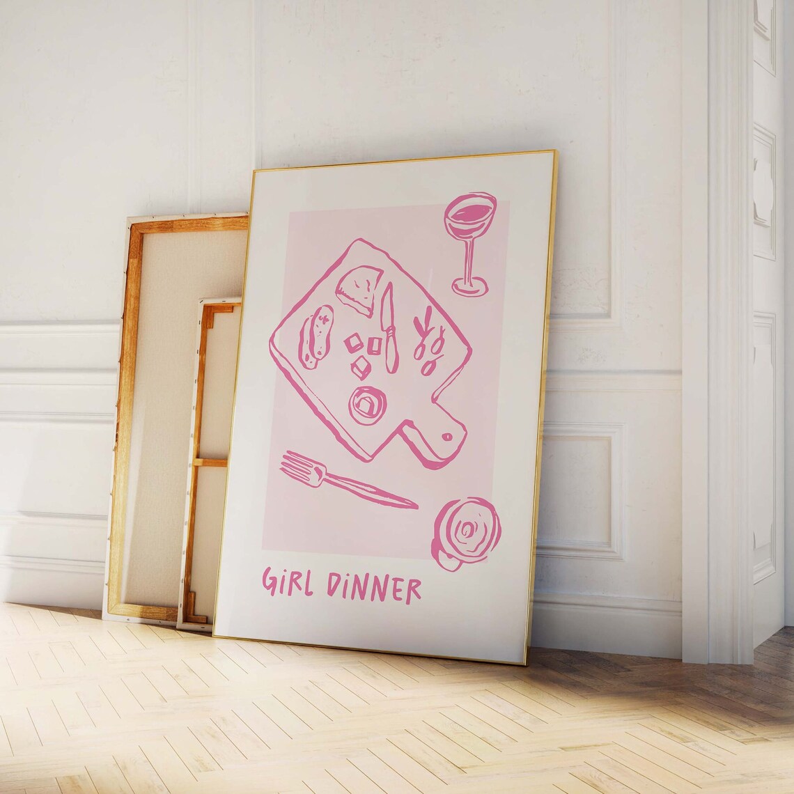 Girl Dinner Quote Charcuterie Board Illustration Pink Kitchen Wall Decor Poster - Image 4