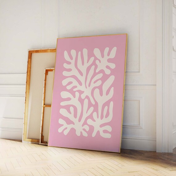 Pink White Abstract Coral Shape Modern Botanical Poster For Girls