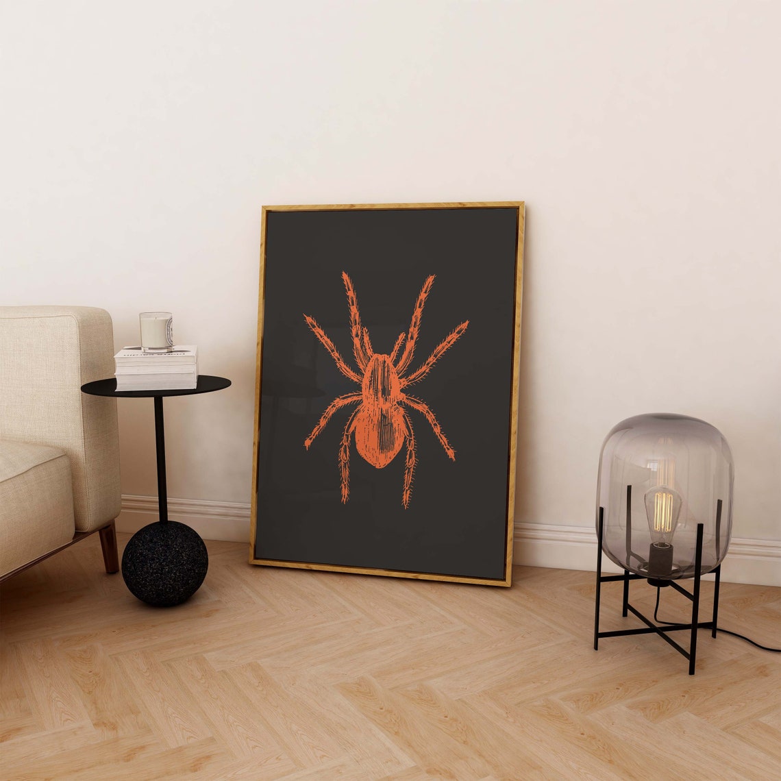 Orange Spider on Black Spooky Halloween Art Poster for Fall Decor - Image 3