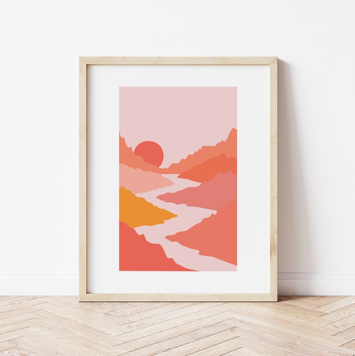 Abstract Mountain Landscape Print Art Modern Boho Desert Sun Art