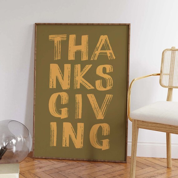 Thanksgiving Olive Green Brush Lettering Holiday Wall Decor Poster