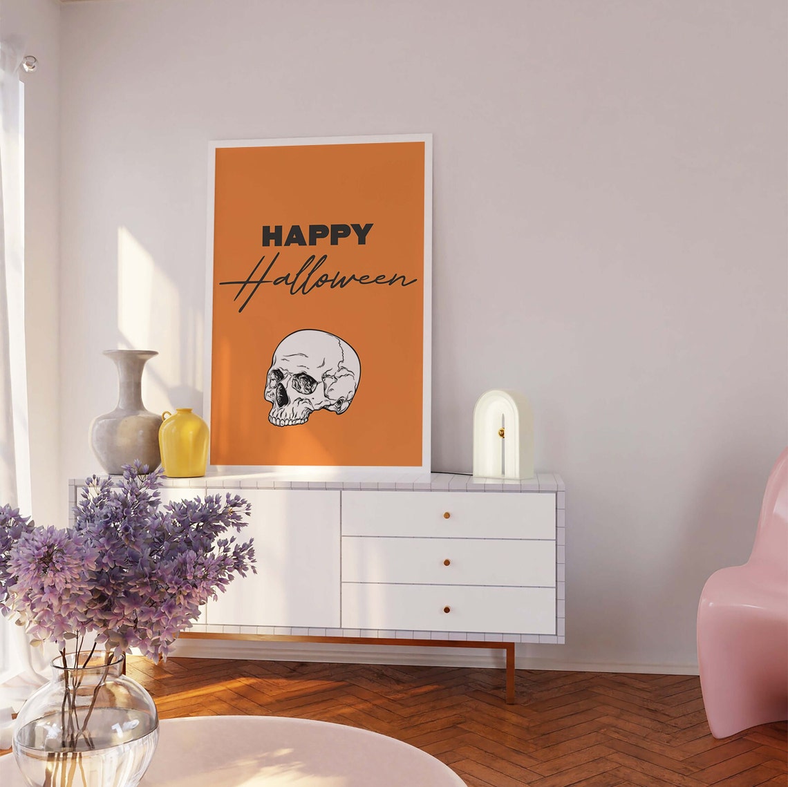 Happy Halloween Cute Skull Orange Black Script Spooky Decor Poster - Image 3
