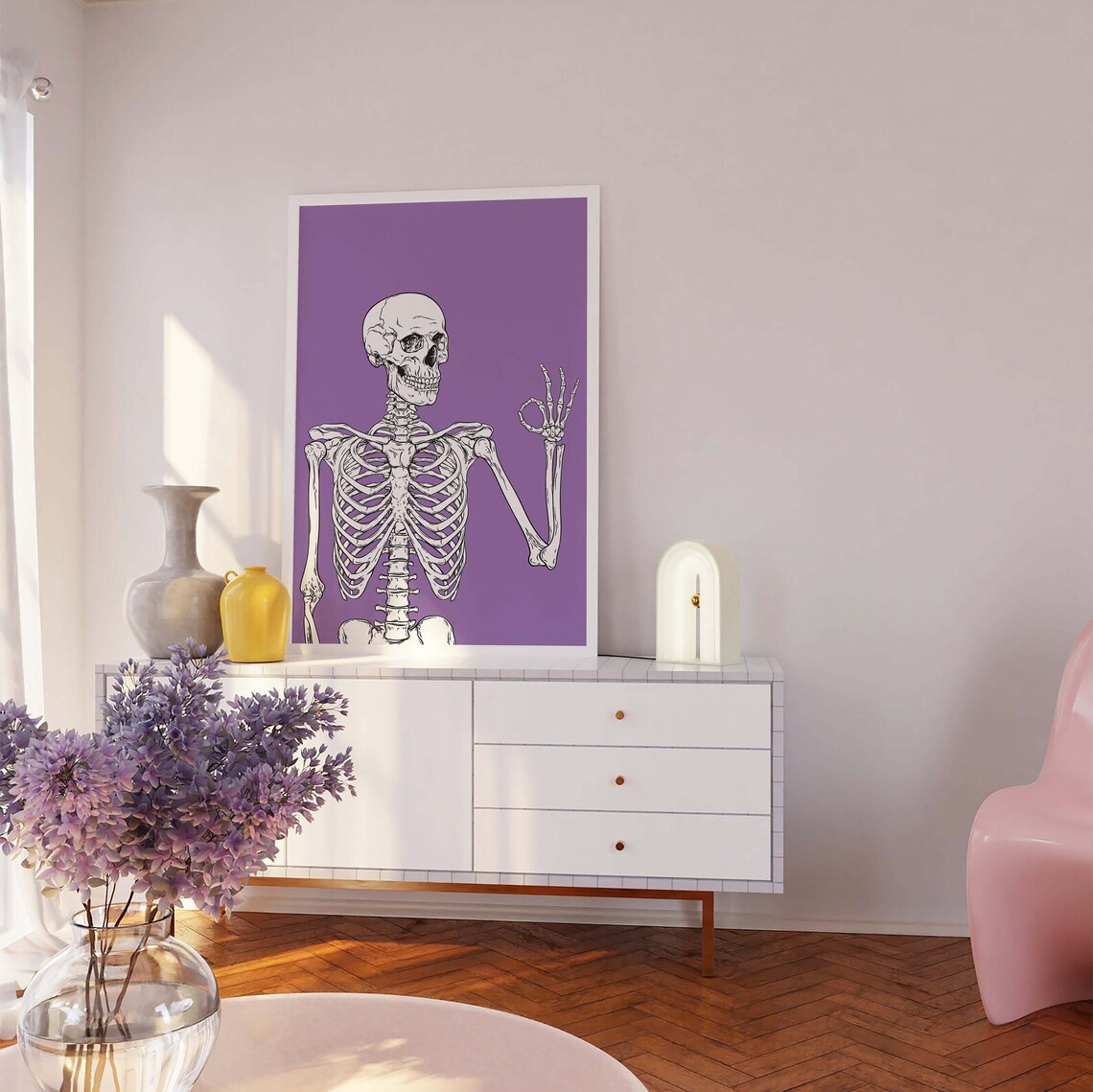 OK Hand Skeleton Purple Halloween Funny Bones Party Art Poster - Image 3