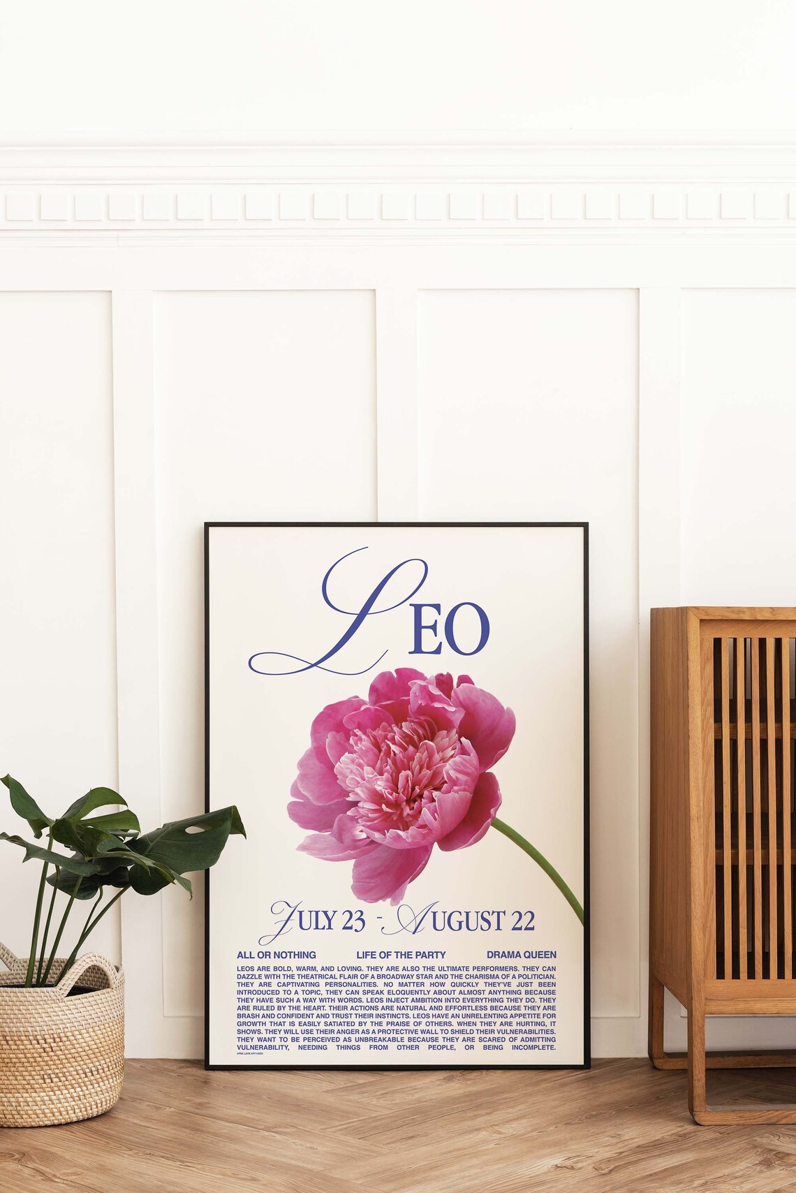 Leo Zodiac Sign Peony Flower Retro Astrology Star Sign Personality Poster - Image 2