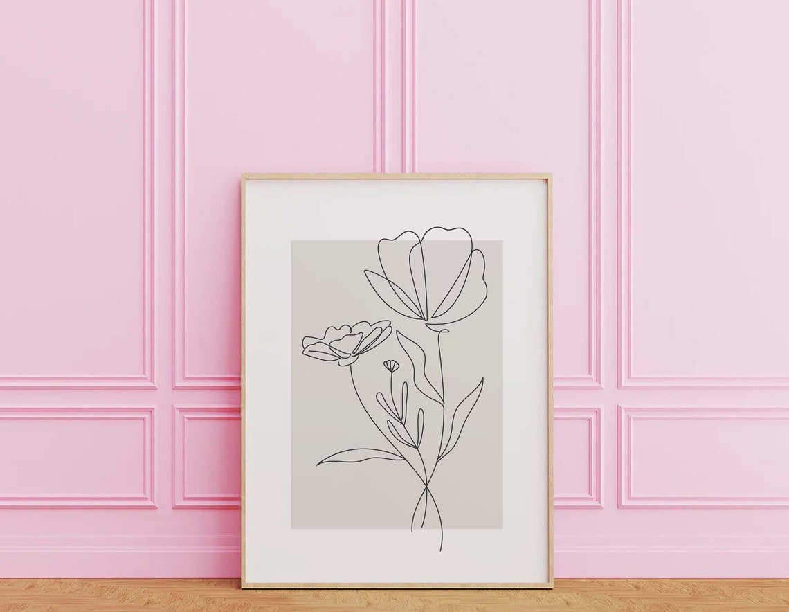 Neutral Botanical Line Art Beige Minimalist Flower Sketch Poster - Image 3