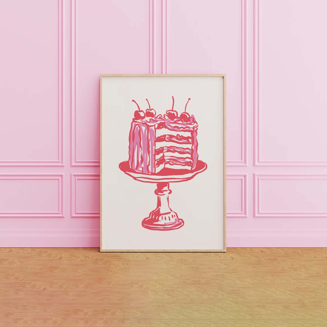 Cake Print Art Valentines Day Decor Pink Wall Art Trendy Valentines Cute Romantic Art - Image 2