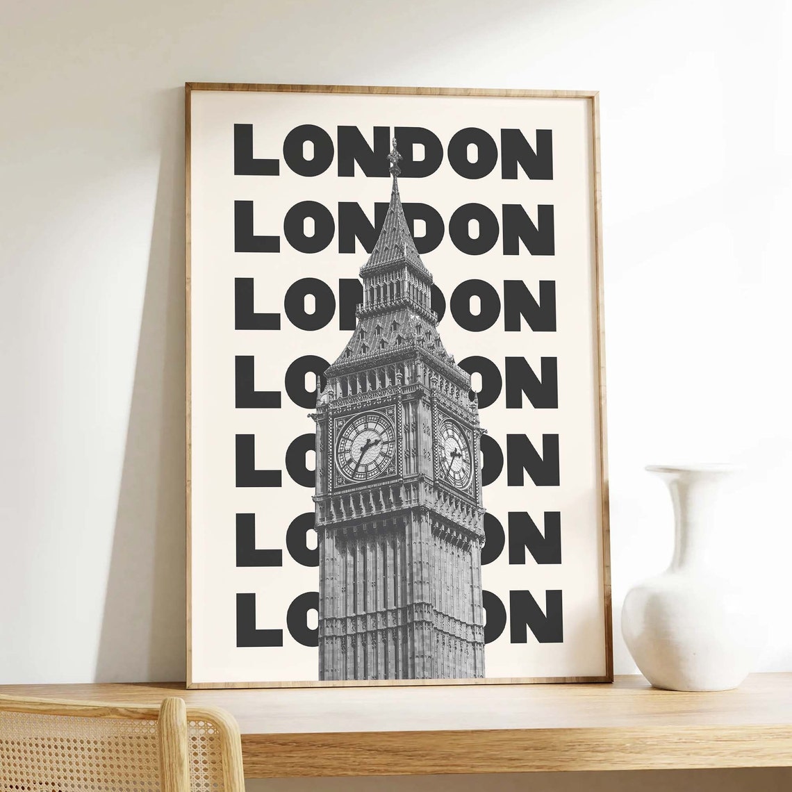 London Big Ben Clock Tower Black White Typography Travel Poster - Image 5