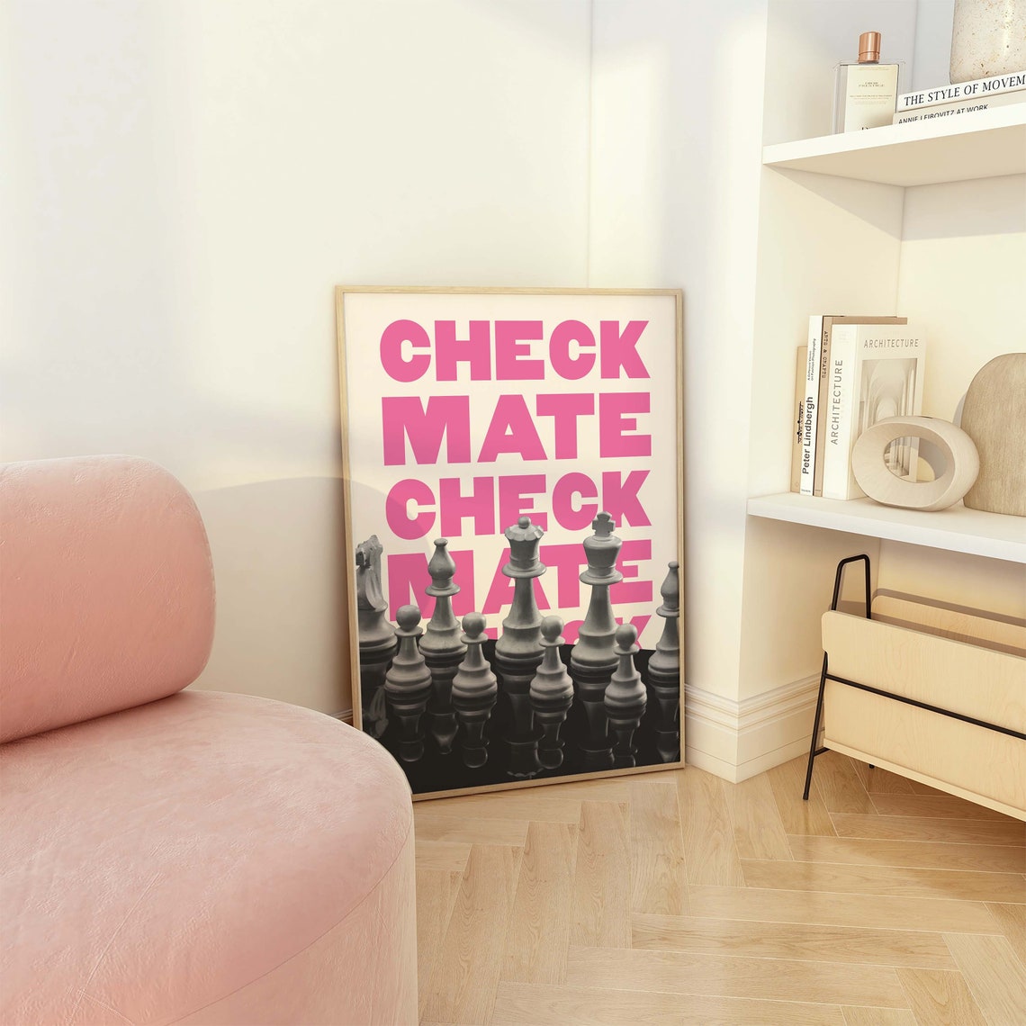 Checkmate Chess Print Art Trendy Chess Wall Art Pink And Black Retro Art Cute Trendy Wall Art - Image 2