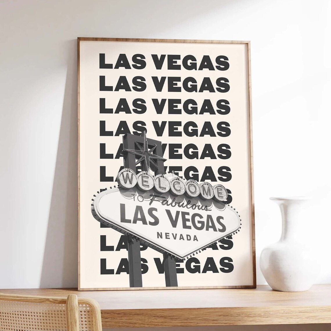 Las Vegas Sign Photography Bold Black Text Repeat Travel Wall Poster - Image 2
