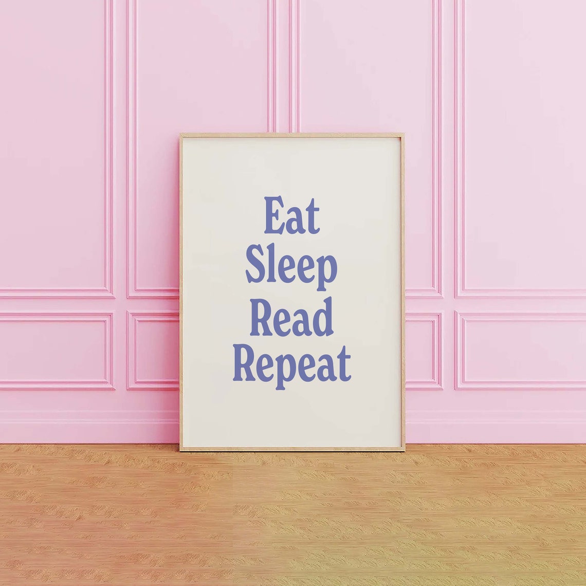 Eat Sleep Read Repeat Quote Blue Typography Reading Room Poster - Image 2