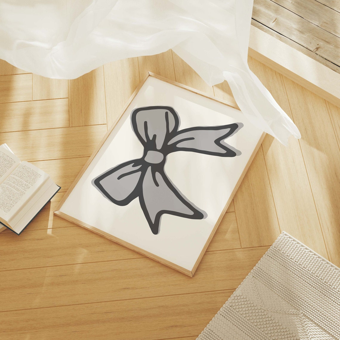 Ribbon Bow Print Art Balletcore Wall Art Cute Nursery Wall Art Trendy Black Art Print Girly Wall Decor - Image 2