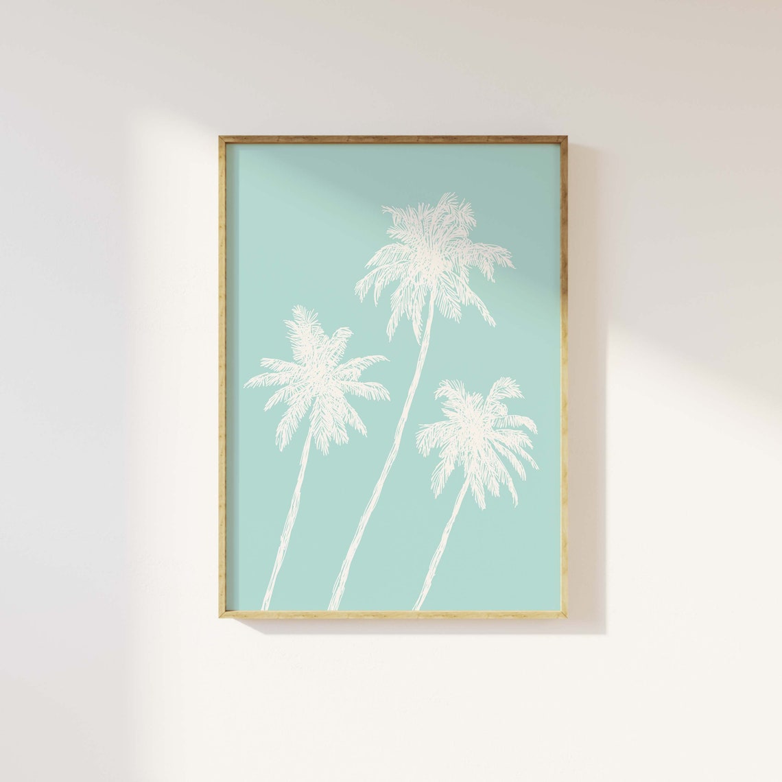 Mint Palm Trees White Line Sketch Tropical Summer Beach Poster - Image 4