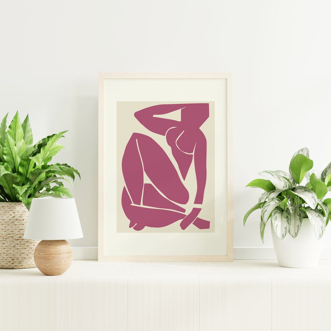 Burgundy Seated Nude Silhouette Paper Cut Style Abstract Art Poster - Image 4