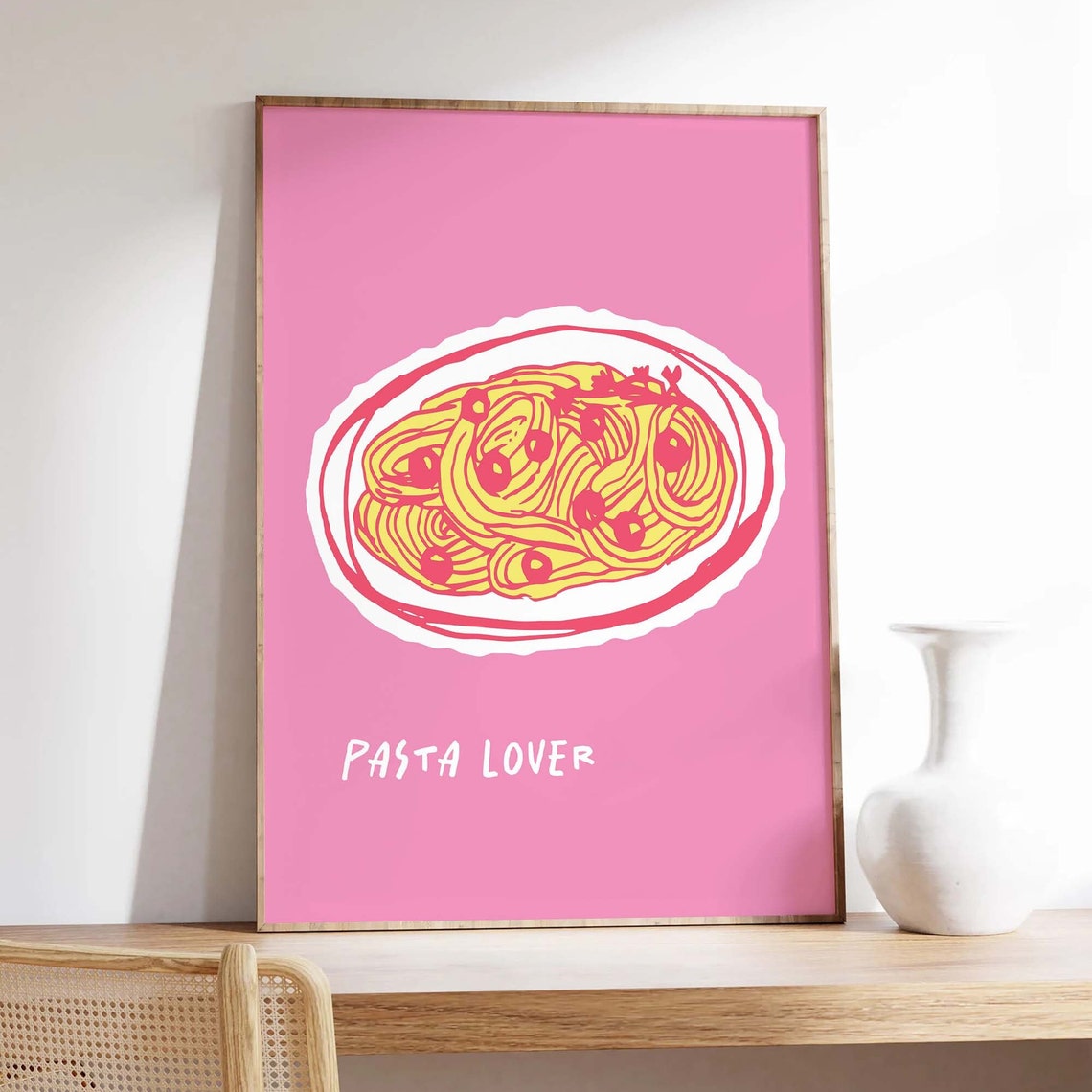 Pasta Lover Print Art Pink Kitchen Decor Cute Pasta Art Print Trendy Wall Art - Image 2