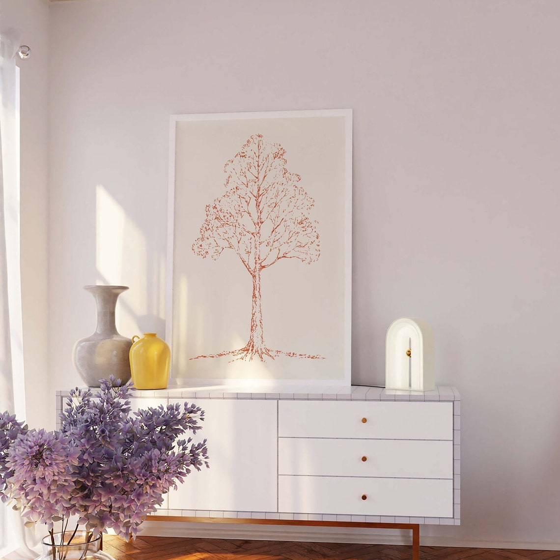 Tree Sketch Orange Line Minimal Botanical Art Wall Decor Poster - Image 2