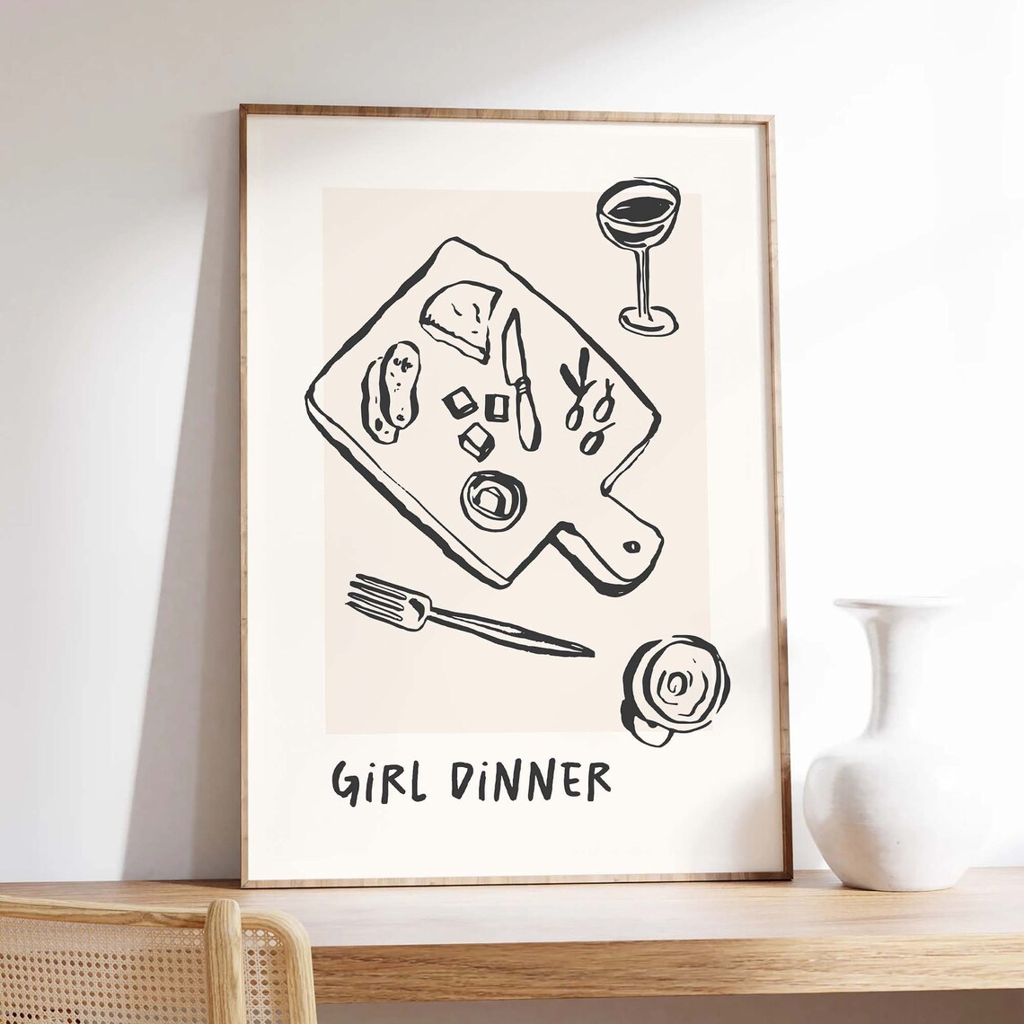 Girl Dinner Quote Charcuterie Board Illustration Black Kitchen Wall Decor Poster - Image 3