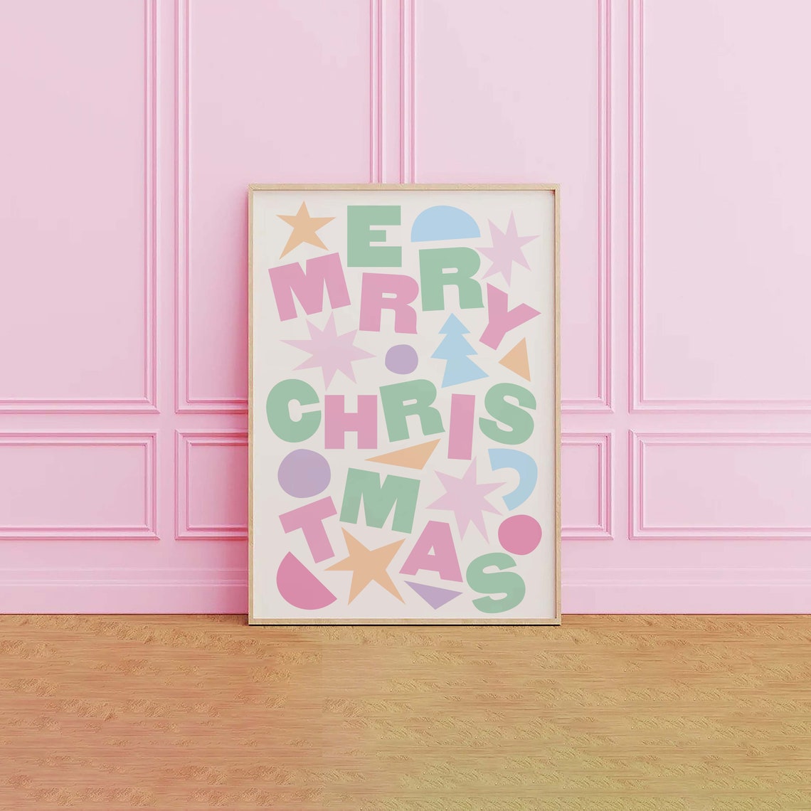 Merry Christmas Scattered Pastel Letters Playful Holiday Poster - Image 2