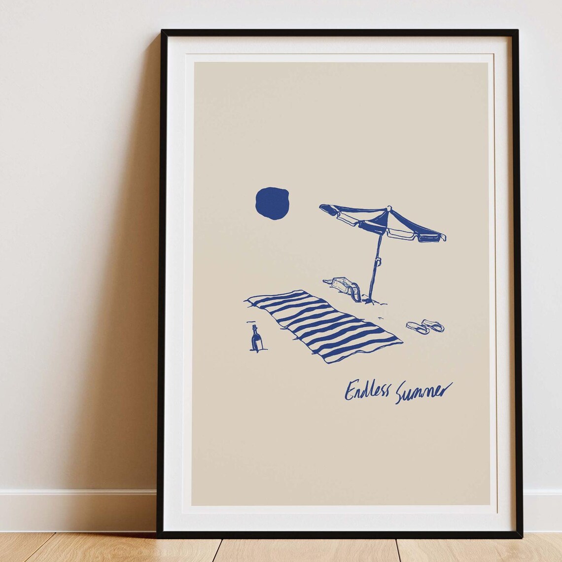 Endless Summer Blue Line Beach Umbrella Minimalist Coastal Poster