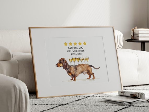 Bartender Was Cute Would Drink Here Again Print Typography Poster Retro Wall Art Kitchen Prints Bar Cart Hipster Dog