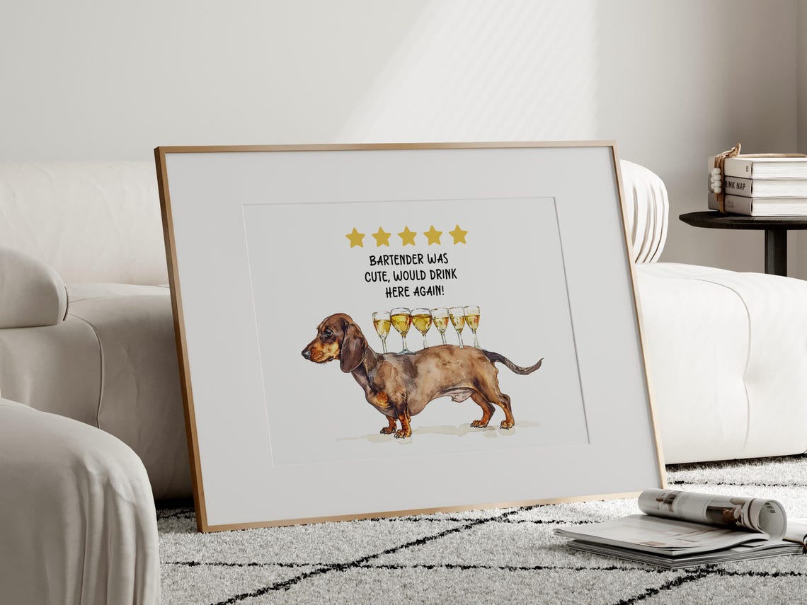 Dachshund Five Star Bar Review Funny Dog Bartender Humor Poster